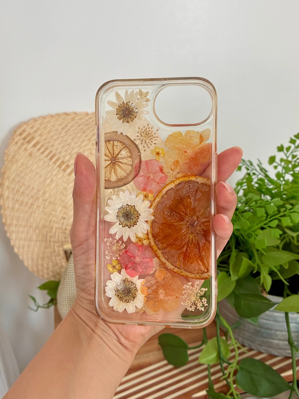 Clear Floral & Citrus Phone Case - Pink Orange White iPhone 16e or 14